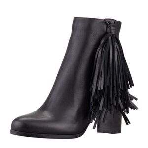Christian Louboutin Jimmynetta Black Calfskin Leather Fringe Ankle Chelsea Boot